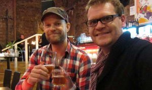 Morten & Will saluting in the festival bar, "Verdenspeilet Cafe"