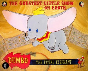 Dumbo, The greatest little elephant poster, with subtitle The Flying elephant 


<div title=